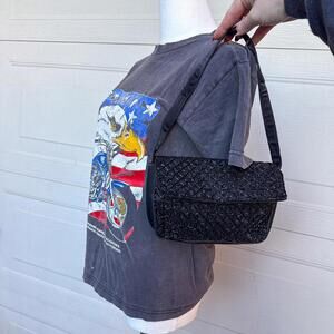 Black Y2K Evening Beaded Shoulder Bag
